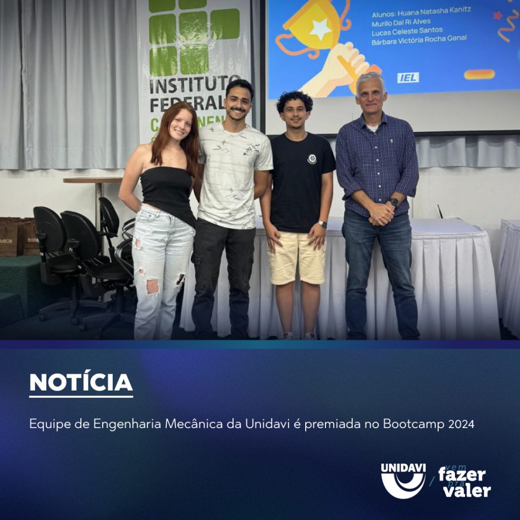 Equipe de Engenharia Mecânica da Unidavi é premiada no Bootcamp 2024