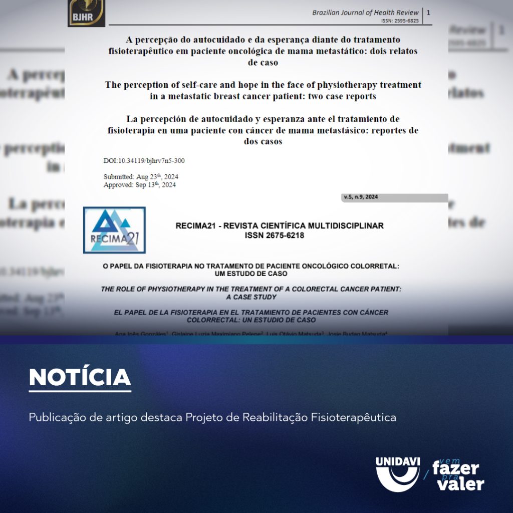 Publicação de artigo destaca Projeto de Reabilitação Fisioterapêutica