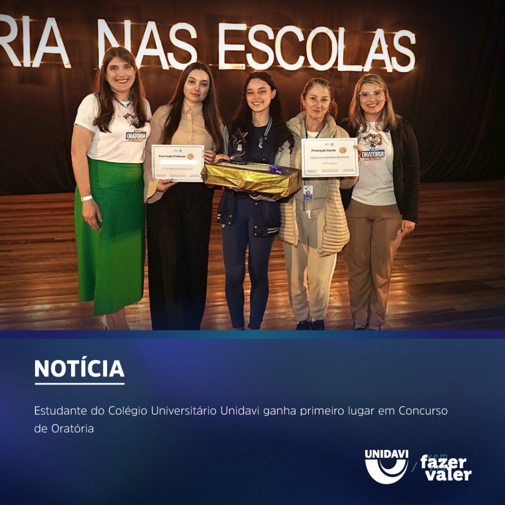 Estudante do Colégio Universitário Unidavi ganha primeiro lugar em Concurso de Oratória