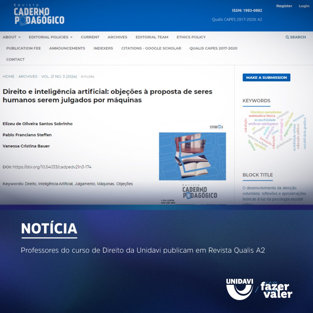 Professores do curso de Direito da Unidavi publicam em Revista Qualis A2