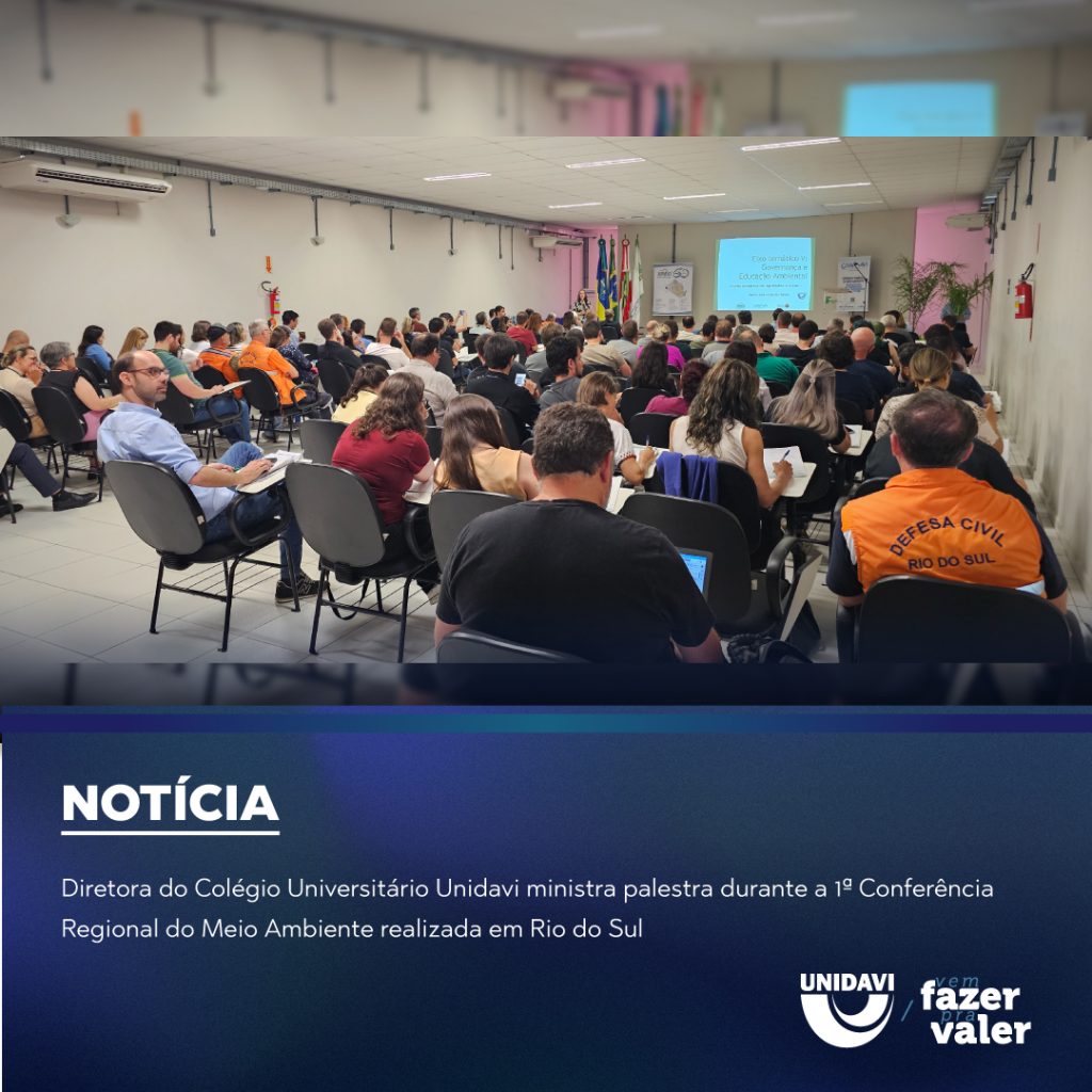 Diretora do Colégio Universitário Unidavi ministra palestra durante a 1ª Conferência Regional do Meio Ambiente realizada em Rio do Sul
