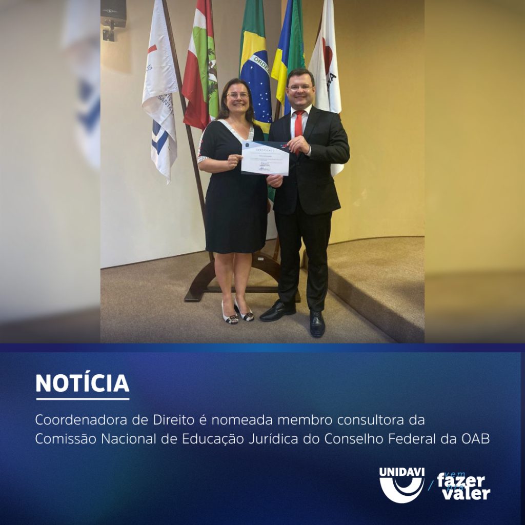 Coordenadora de Direito é nomeada membro consultora da Comissão Nacional de Educação Jurídica do Conselho Federal da OAB