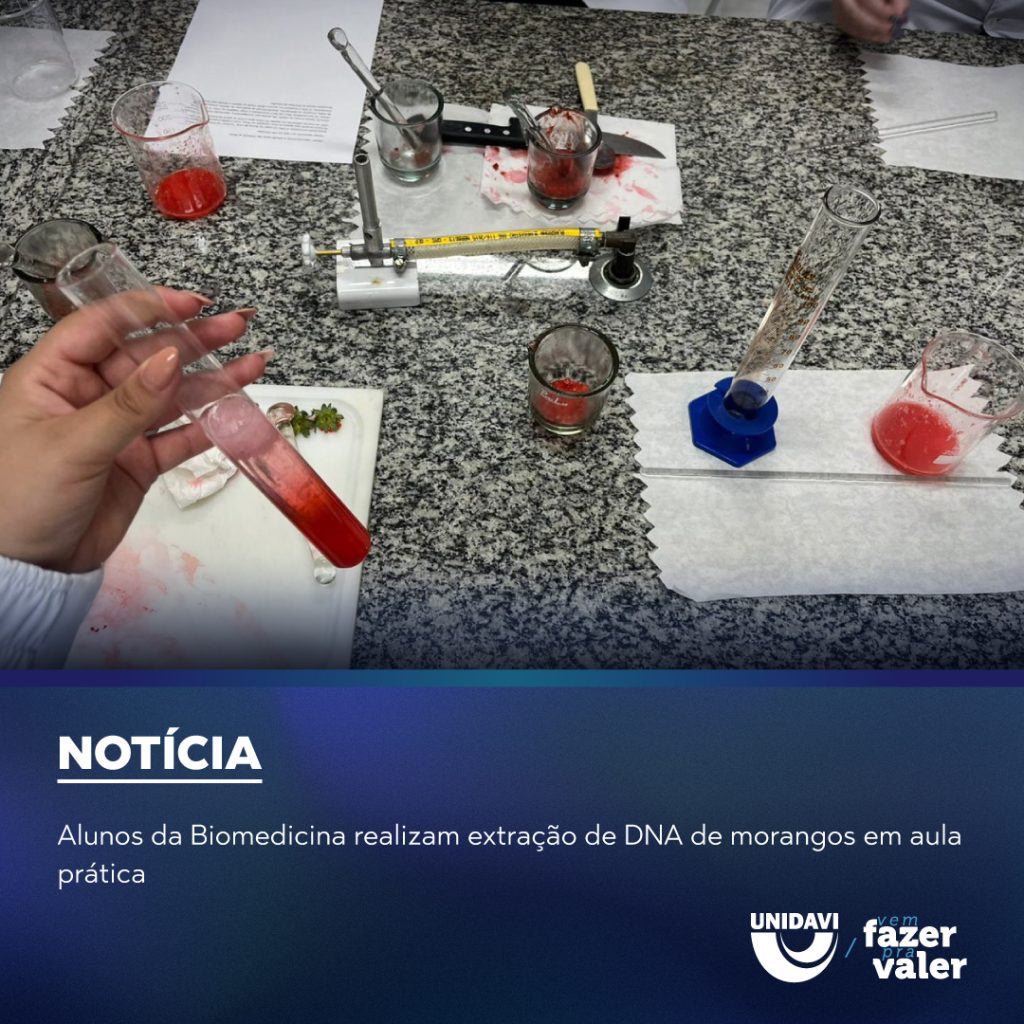 Alunos da Biomedicina realizam extração de DNA de morangos em aula prática