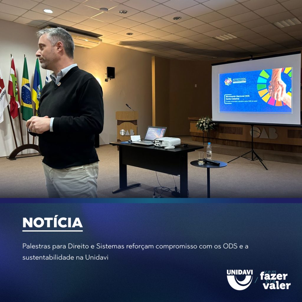 Palestras para Direito e Sistemas reforçam compromisso com os ODS e a sustentabilidade na Unidavi