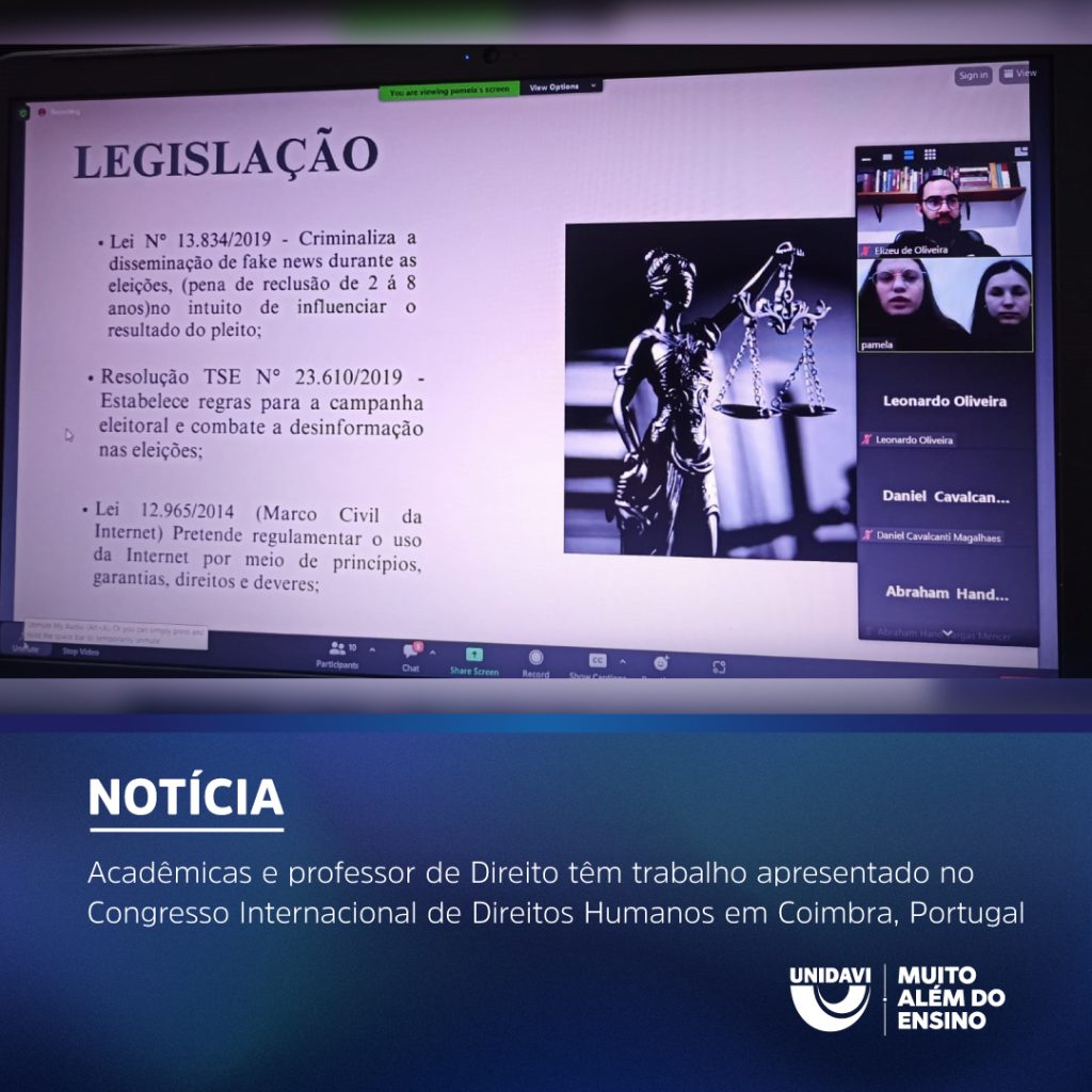 Acadêmicas e professor de Direito têm trabalho apresentado no Congresso Internacional de Direitos Humanos em Coimbra, Portugal