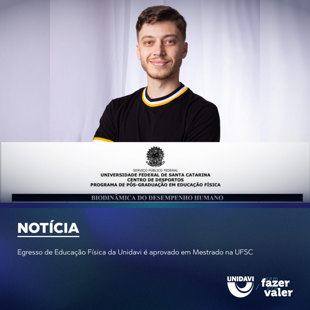 Egresso de Educação Física da Unidavi é aprovado em Mestrado na UFSC