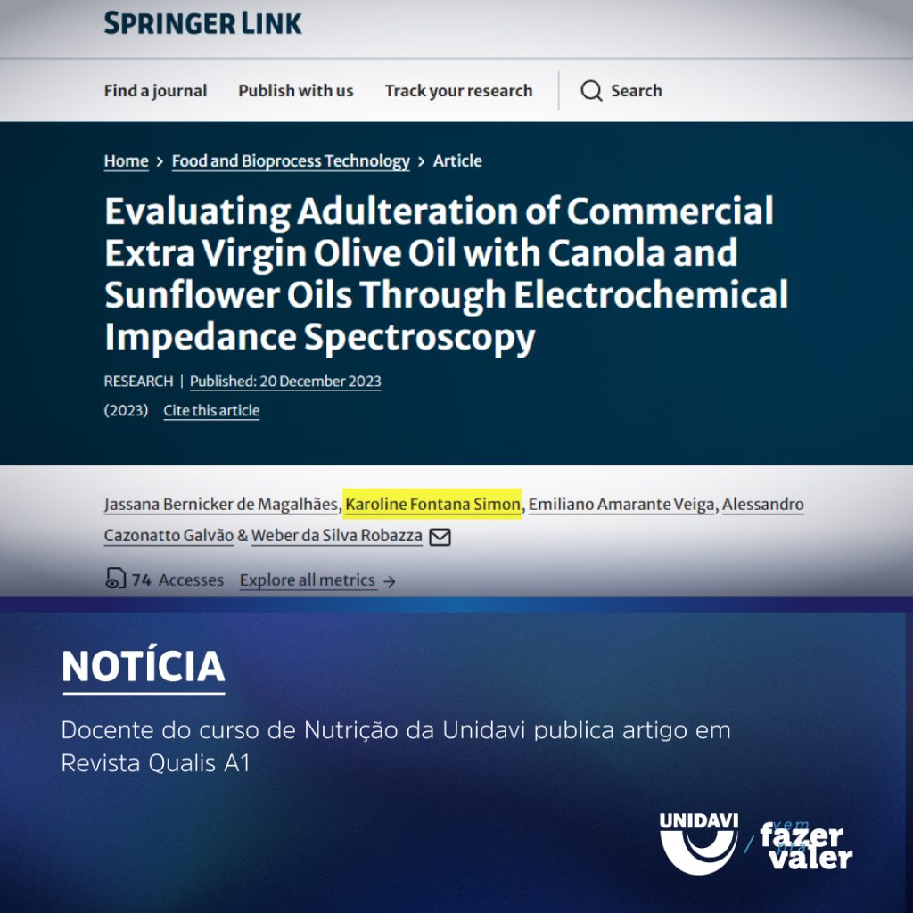 Docente do curso de Nutrição da Unidavi publica artigo em Revista Qualis A1