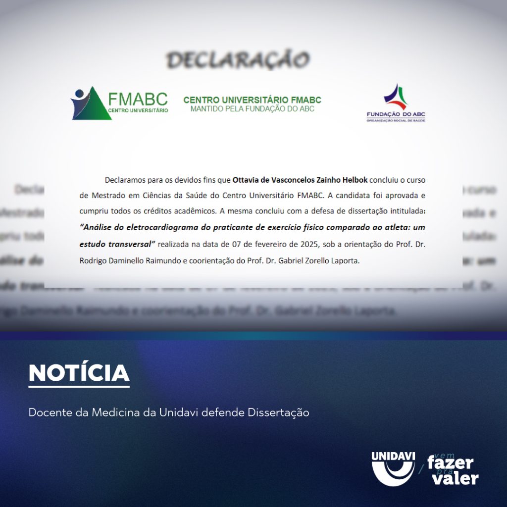 Docente da Medicina da Unidavi defende Dissertação