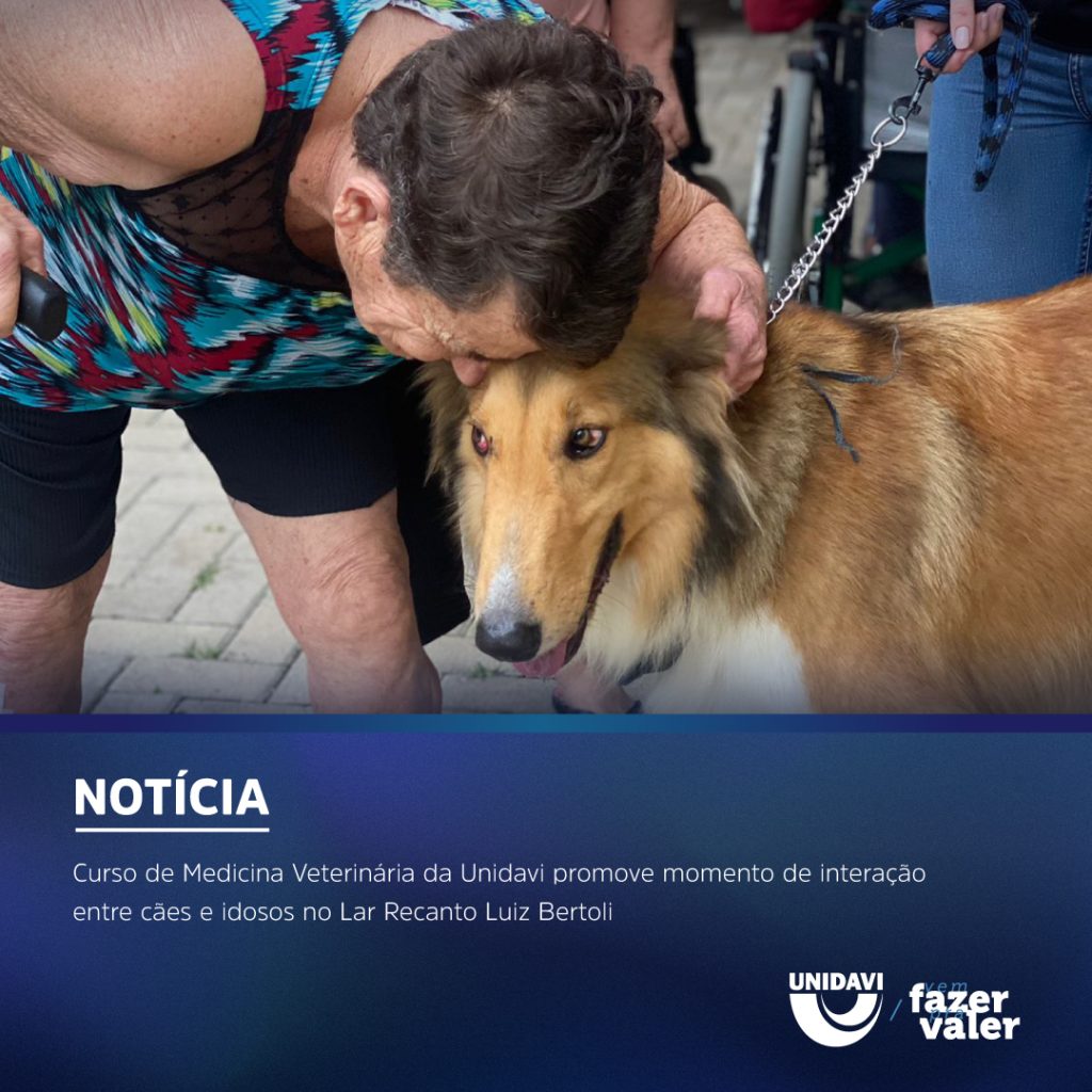 Curso de Medicina Veterinária da Unidavi promove momento de interação entre cães e idosos no Lar Recanto Luiz Bertoli