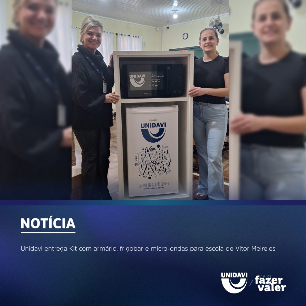 Unidavi entrega Kit com armário, frigobar e micro-ondas para escola de Vitor Meireles