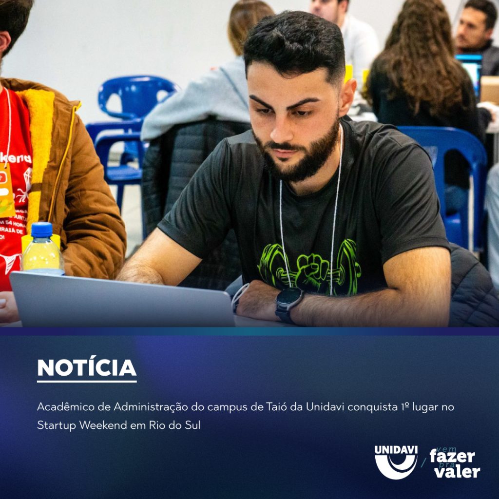 Acadêmico de Administração do campus de Taió da Unidavi conquista 1º lugar no Startup Weekend em Rio do Sul