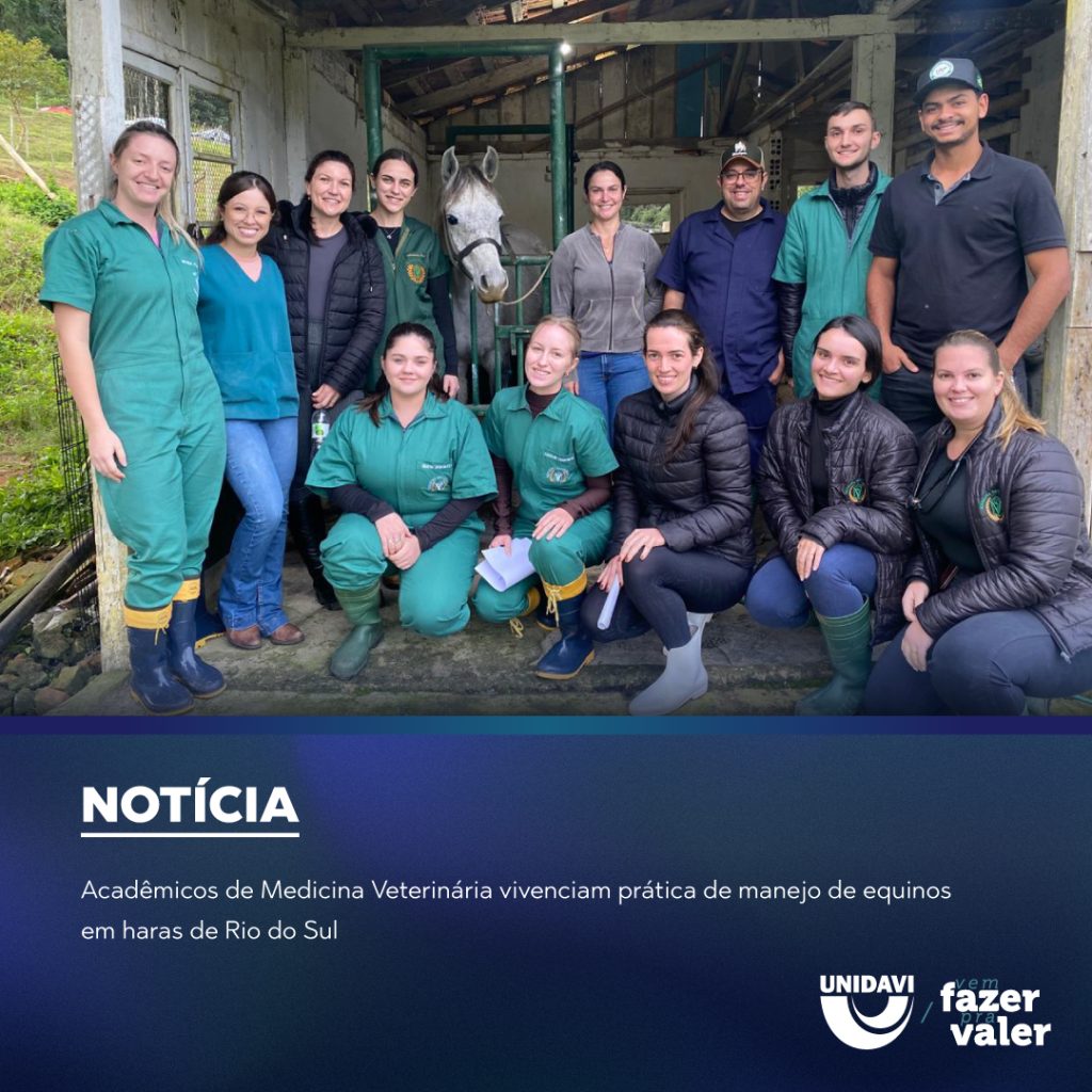 Acadêmicos de Medicina Veterinária vivenciam prática de manejo de equinos em haras de Rio do Sul
