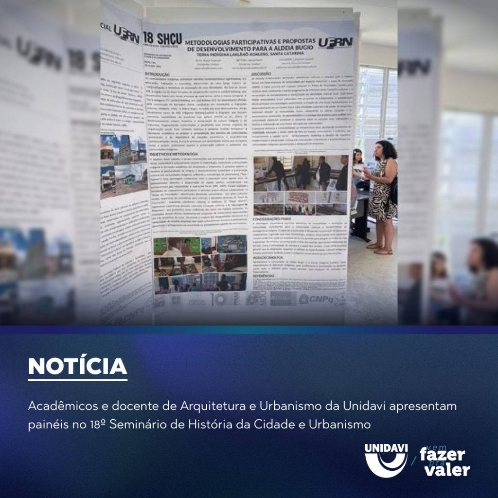 Acadêmicos e docente de Arquitetura e Urbanismo da Unidavi apresentam painéis no 18º Seminário de História da Cidade e Urbanismo