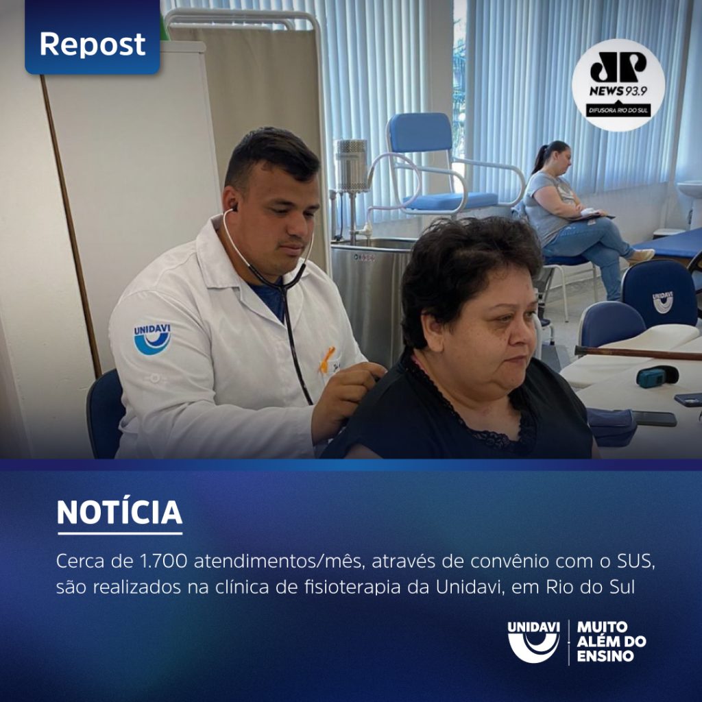 Cerca de 1.700 atendimentos/mês, através de convênio com o SUS, são realizados na clínica de fisioterapia da Unidavi, em Rio do Sul