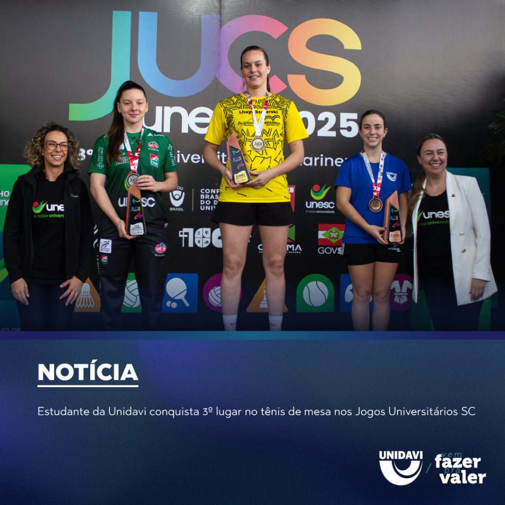 Estudante da Unidavi conquista 3º lugar no tênis de mesa nos Jogos Universitários de SC