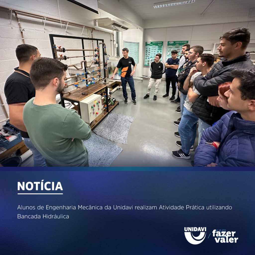 Alunos de Engenharia Mecânica da Unidavi realizam Atividade Prática utilizando Bancada Hidráulica