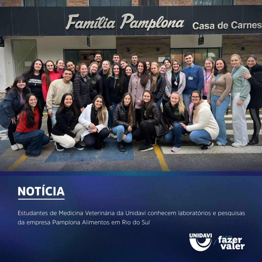 Estudantes de Medicina Veterinária da Unidavi conhecem laboratórios e pesquisas da empresa Pamplona Alimentos em Rio do Sul